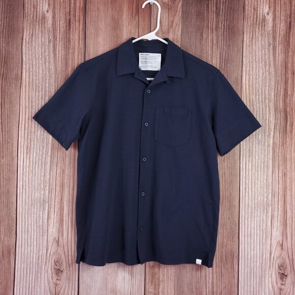Ministry of Supply Mens XS Hybrid Seersucker Coolmax Navy Button Up SS Shirt - Picture 1 of 13